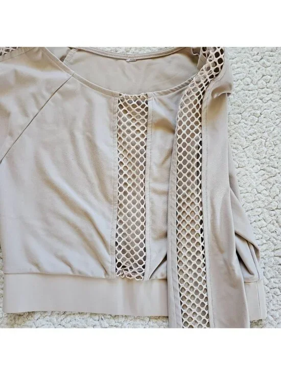 Victorias Secret Sport Cropped Top Long Sleeve Tee Beige Mesh Womens Sz Small - Picture 4 of 4